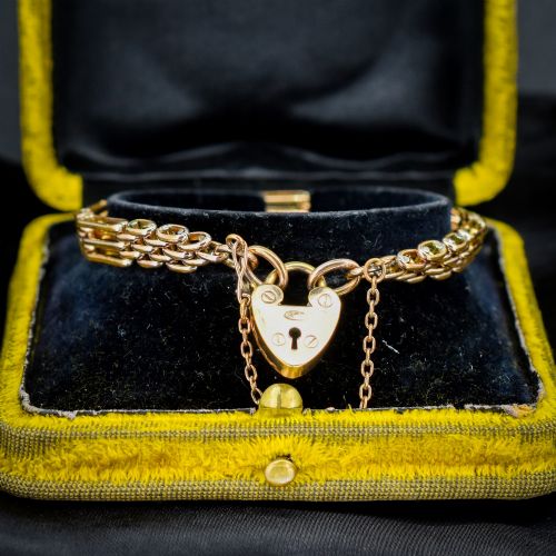 Antique Heart Padlock Fancy Gate 18ct Rolled Gold Bracelet