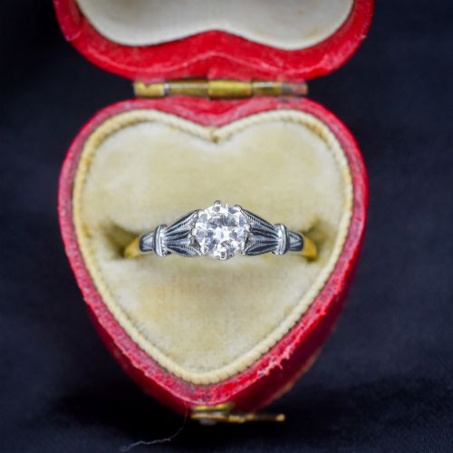 Art Deco 0.42ct Diamond Round Solitaire 18ct Gold Engagement Ring