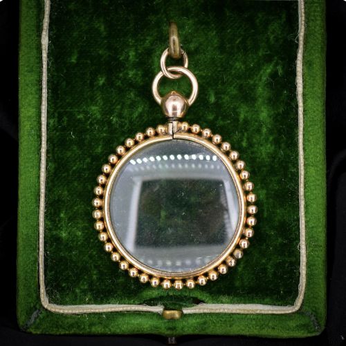 Antique Gold Round Beaded Glass Locket Pendant