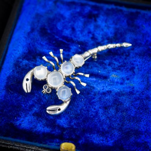 Antique Edwardian Moonstone Scorpion Silver Brooch Pin