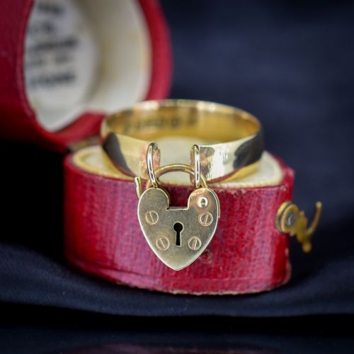 Antique Victorian Heart Padlock Drop 9ct Yellow Gold Band Ring | Chester 1897