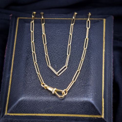 Antique 9ct Yellow Gold Paperlink Chain with Dog Clip | 17" Length