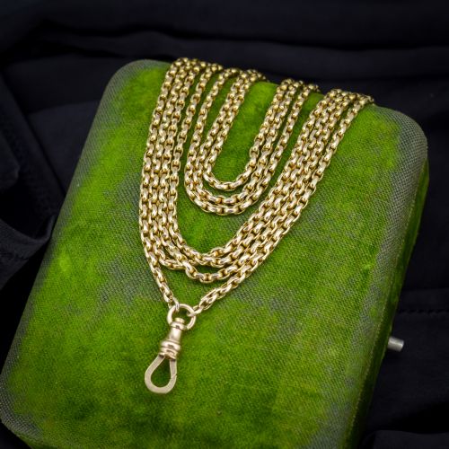 Antique 10ct Gold Faceted Oval Link Long Guard Chain Necklace | 59" Length with Dog Clip