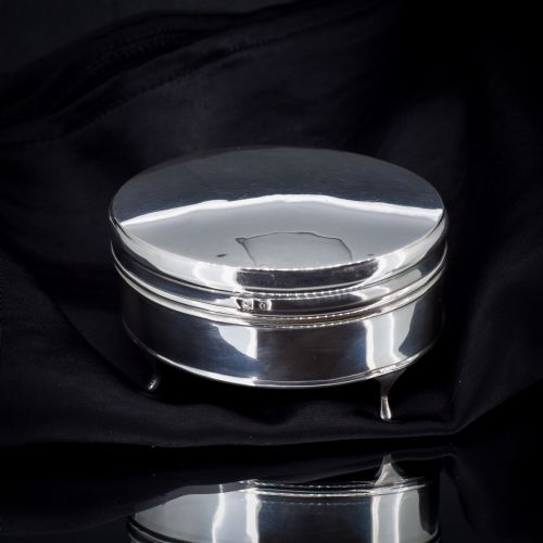 Antique Birmingham 1913 Hallmarked Sterling Silver Oval Jewellery Trinket Box