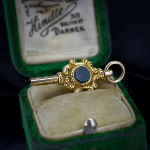 Antique Bloodstone and Sardonyx Gold Watch Key Fob Pendant Charm
