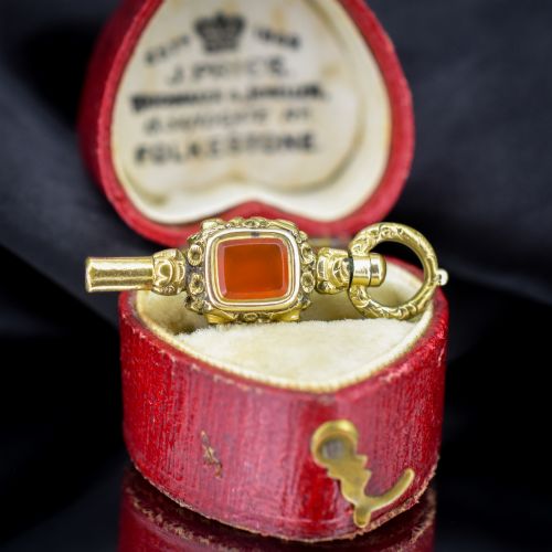 Antique Amethyst and Agate Gold Cased Watch Key Pendant