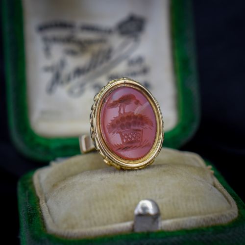 Antique Carnelian Mother Bird Intaglio Gold Cased Fob Seal Pendant | Georgian Victorian