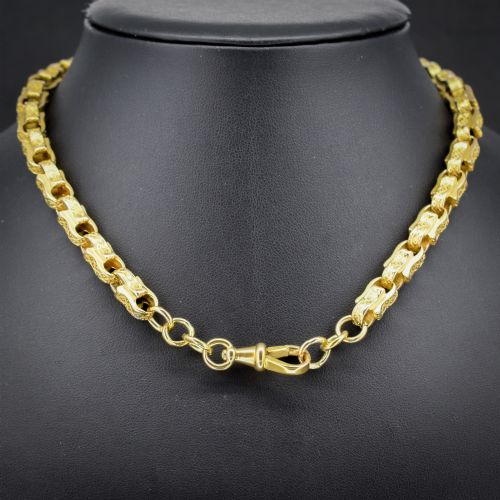 Antique 10ct Yellow Gold Chunky Fancy Tulip Link Chain Necklace | 16"