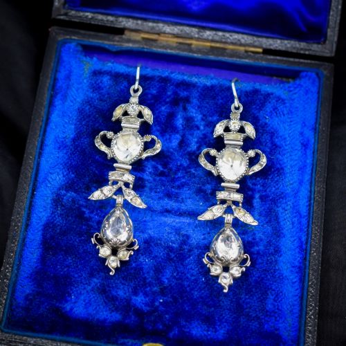 Antique Georgian Rock Crystal Silver Drop Earrings