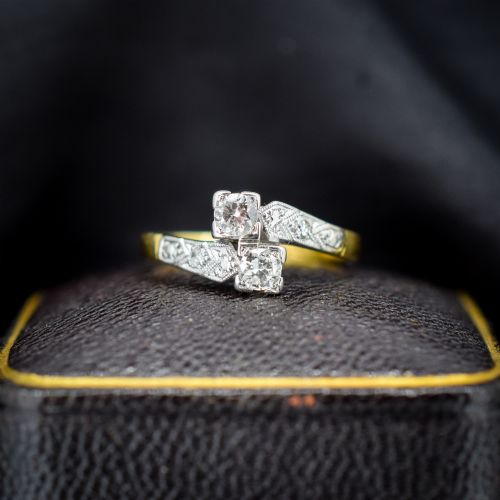 Antique Art Deco Diamond 'Toi Et Moi' Two Stone Twist 18ct Gold Engagement Ring