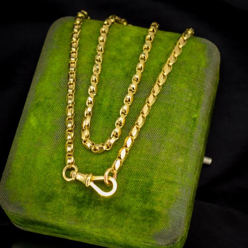 Antique 9ct Yellow Gold Tulip Link Fancy Chain Necklace with Dog Clip | 19.75"