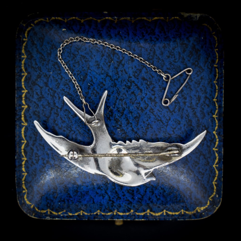 Vintage Blue Enamel and Marcasite Sterling Silver Swallow Bird Brooch Pin View VI