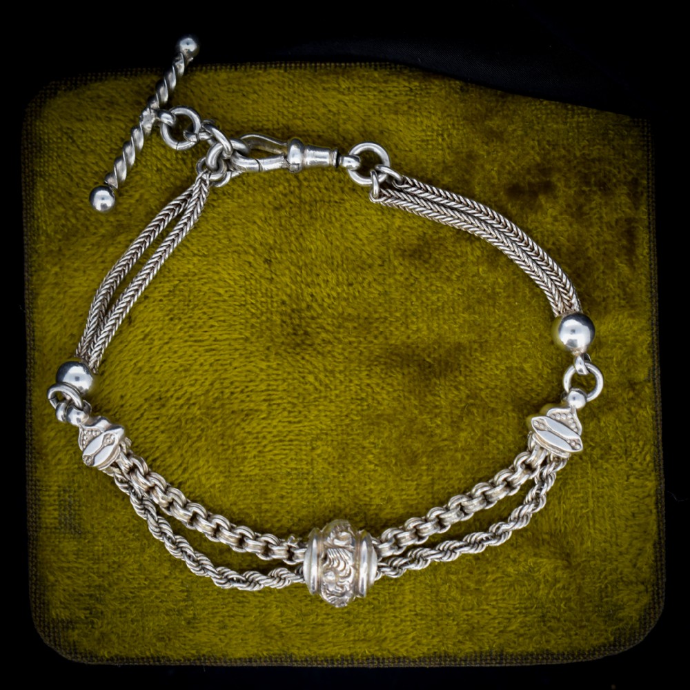 Antique Sterling Silver Albertina Albert Watch Chain Bracelet with T-Bar | Victorian