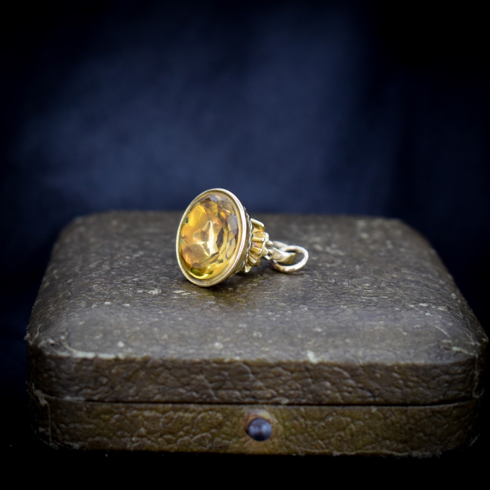 Antique Foiled Citrine Gold Miniature Small Fob Seal Charm