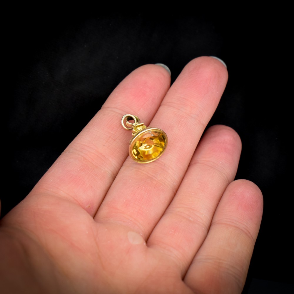 Antique Foiled Citrine Gold Miniature Small Fob Seal Charm View VIII