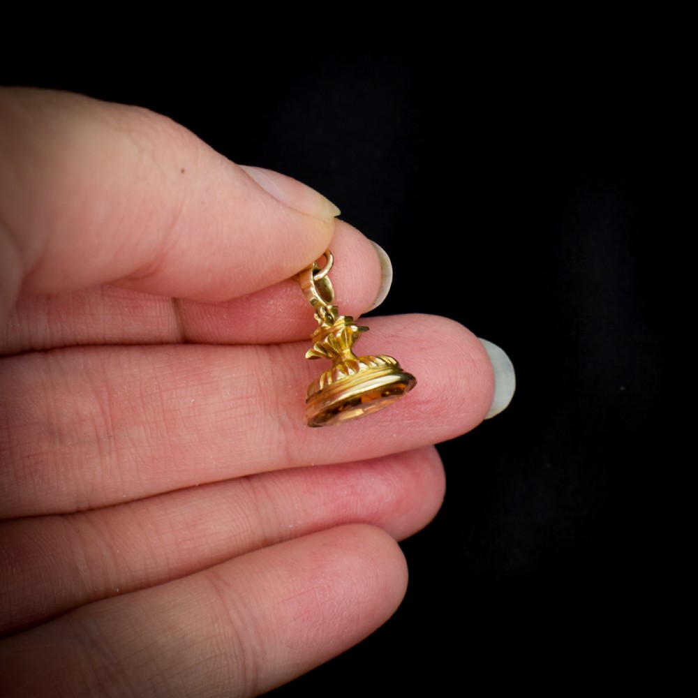 Antique Foiled Citrine Gold Miniature Small Fob Seal Charm View IX