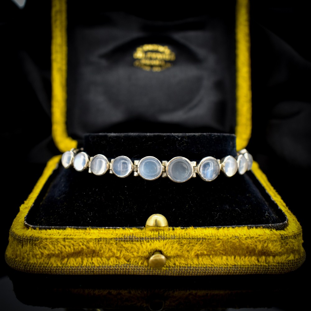 Antique Cabochon Moonstone Hinged Sterling Silver Bracelet | Circa. 1900 | 7