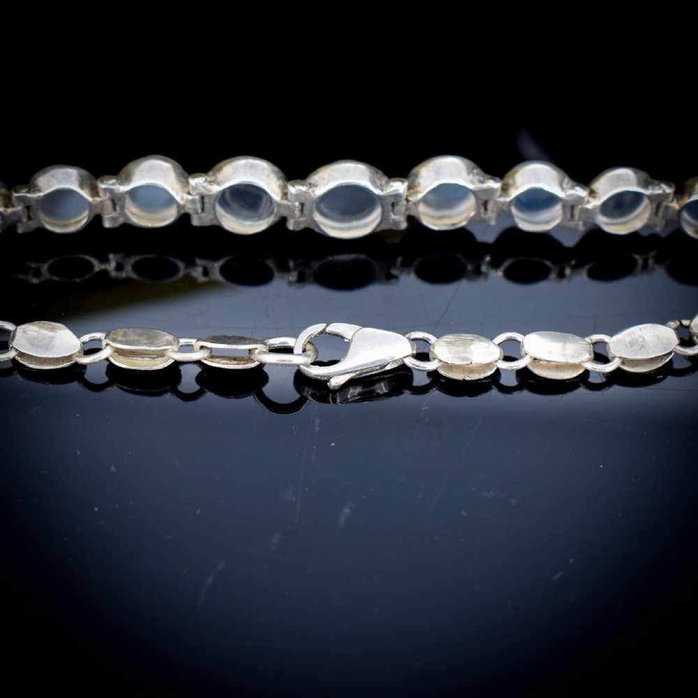 Antique Cabochon Moonstone Hinged Sterling Silver Bracelet | Circa. 1900 | 7