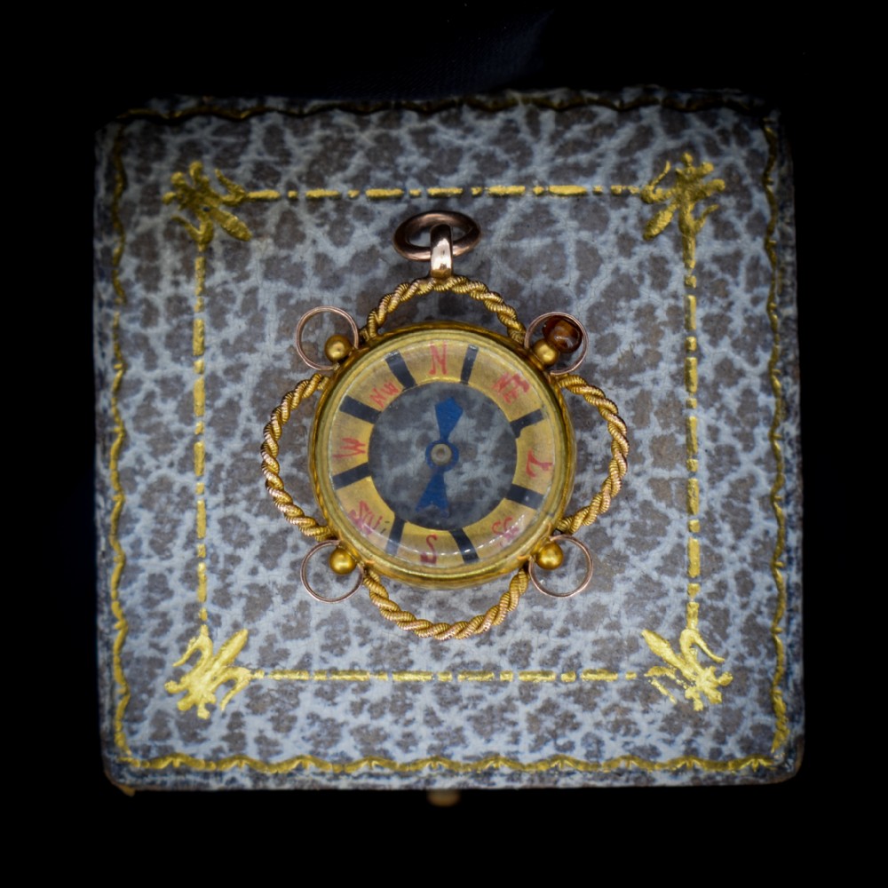 Antique Edwardian 9ct 9K Gold Compass Pendant Charm - Dated Chester 1902