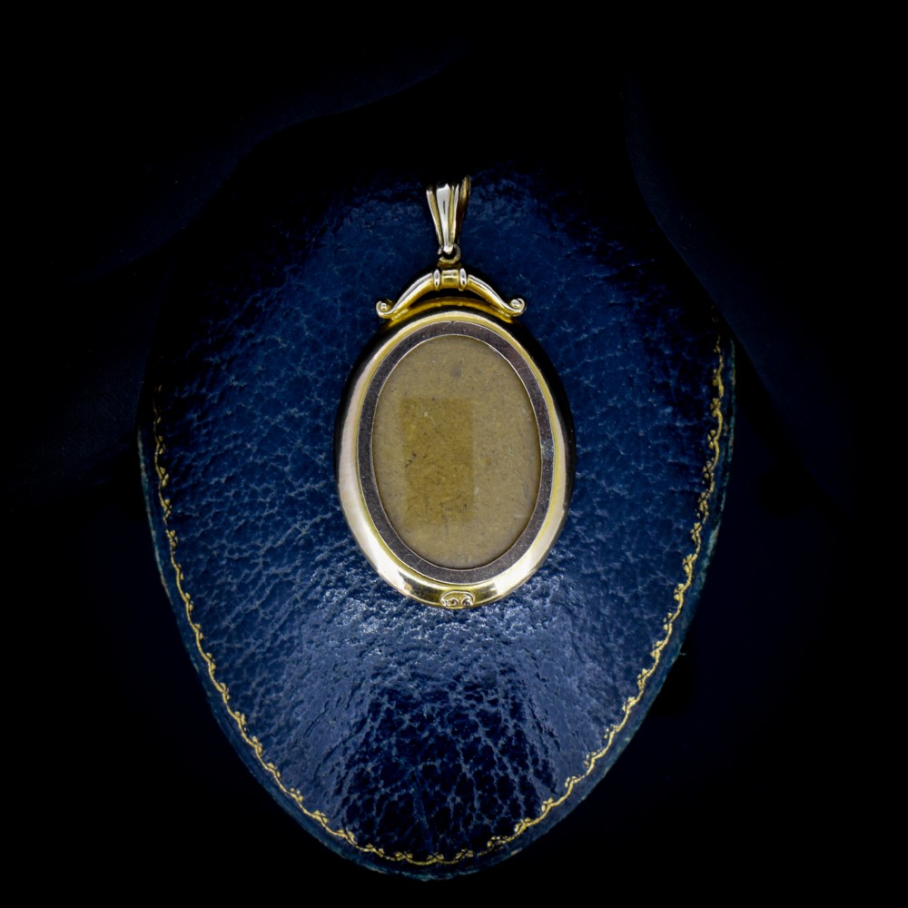 Antique Edwardian Oval Glass 9ct 9K Gold Photo Locket Pendant