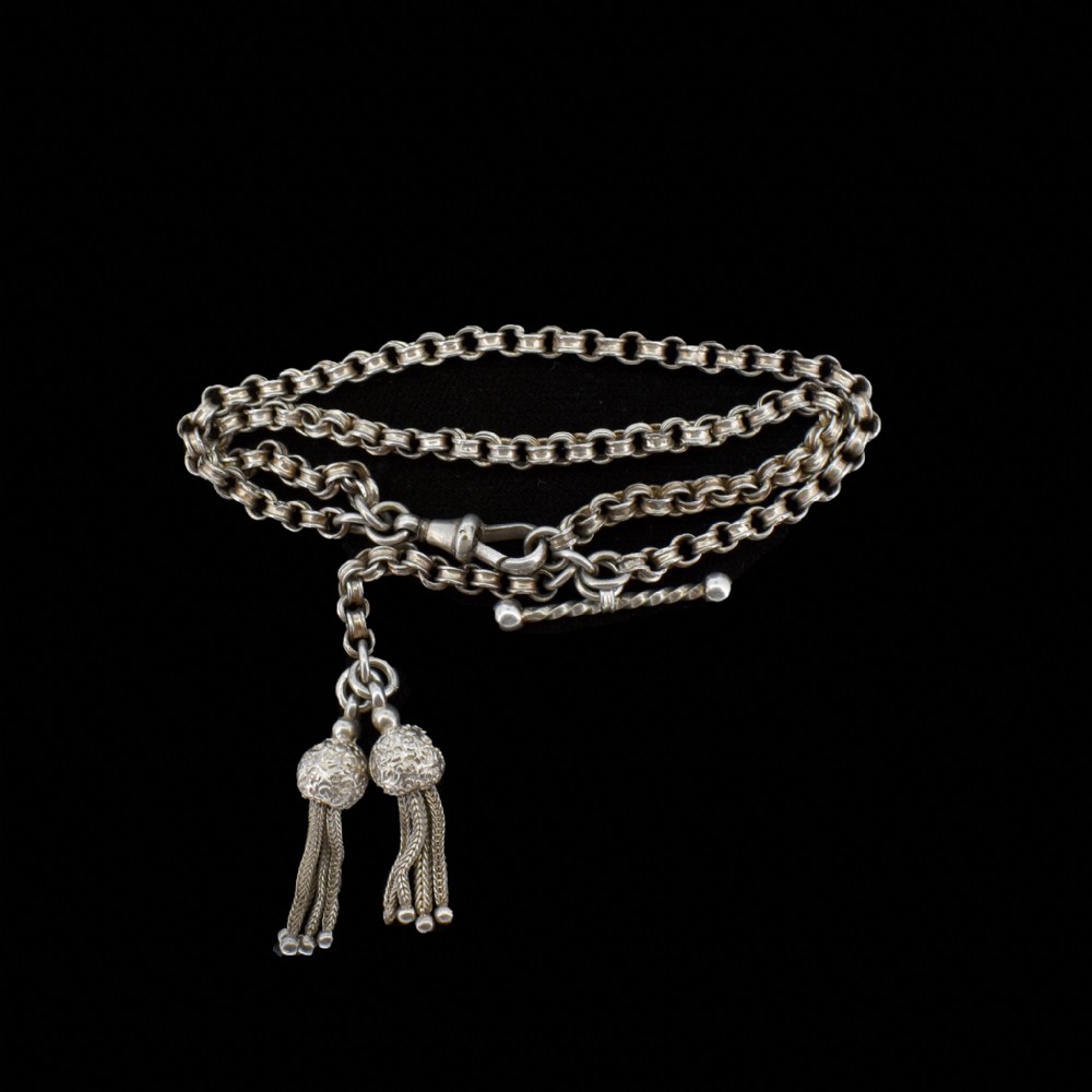 Antique Sterling Silver Albertina Albert Watch Chain Bracelet with Tassel | Victorian