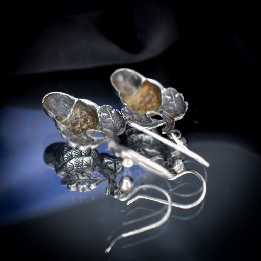 Antique Victorian Sterling Silver Acorn Drop Dangle Earrings | Circa.1880 View VI