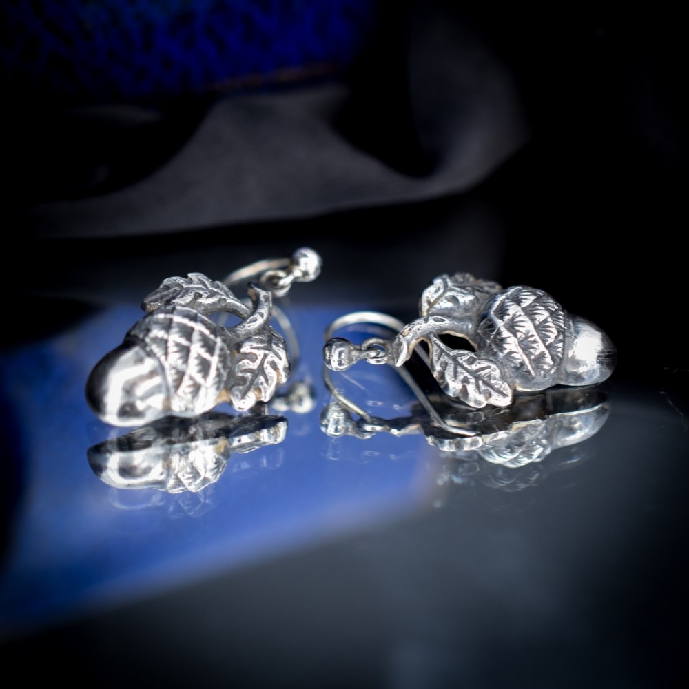 Antique Victorian Sterling Silver Acorn Drop Dangle Earrings | Circa.1880 View IX