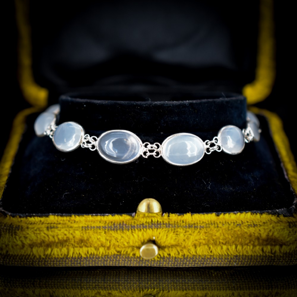 Vintage Cabochon Moonstone Sterling Silver Line Bracelet | 7
