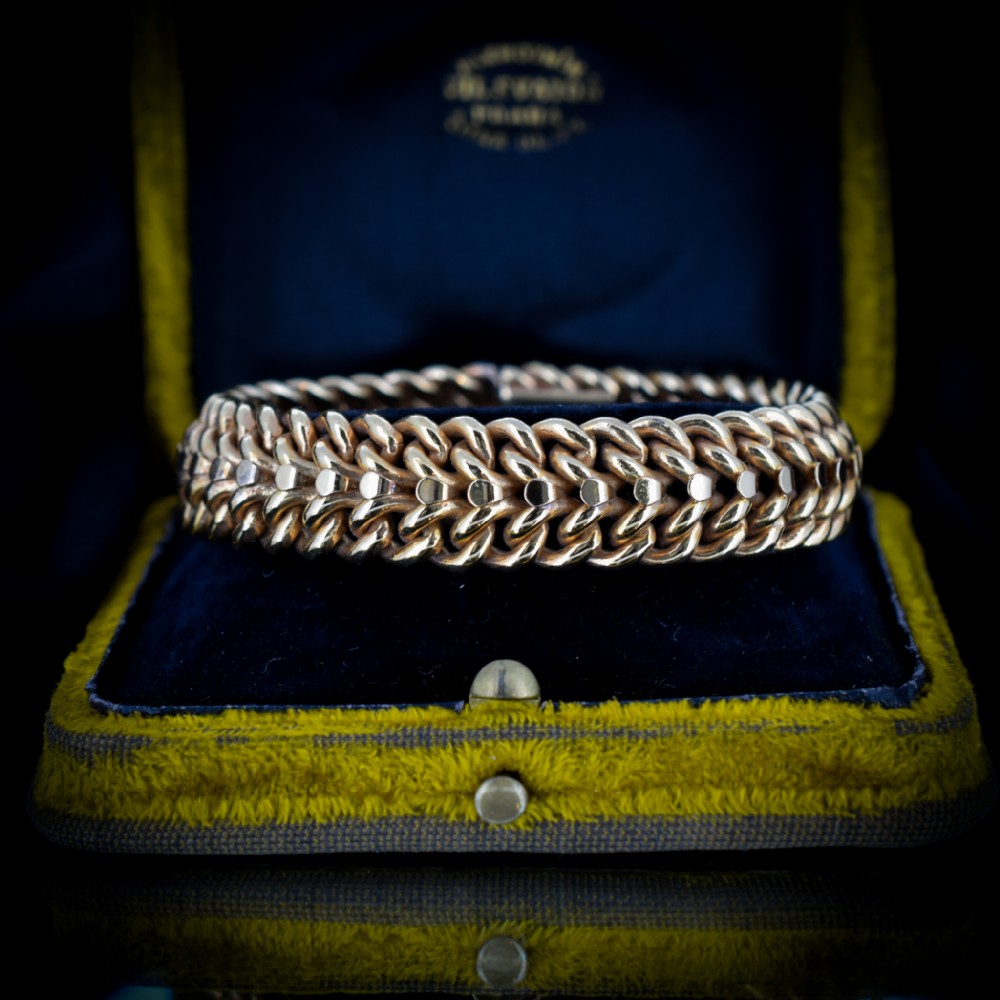 Vintage Double Curb Link Gold Fix Cuff Bracelet Bangle | Antique