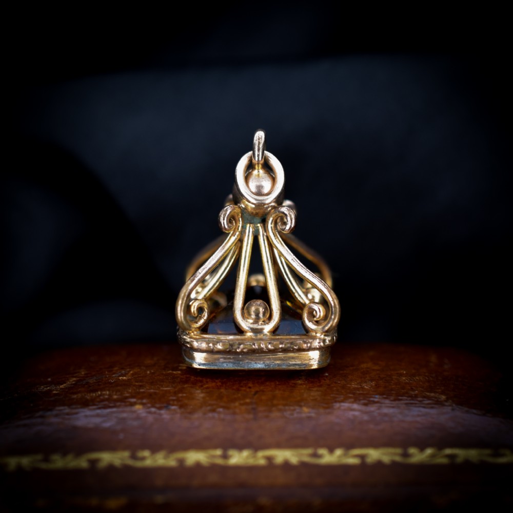 Antique Citrine Paste Gold Cased Large Ornate Fob Seal Pendant | Victorian