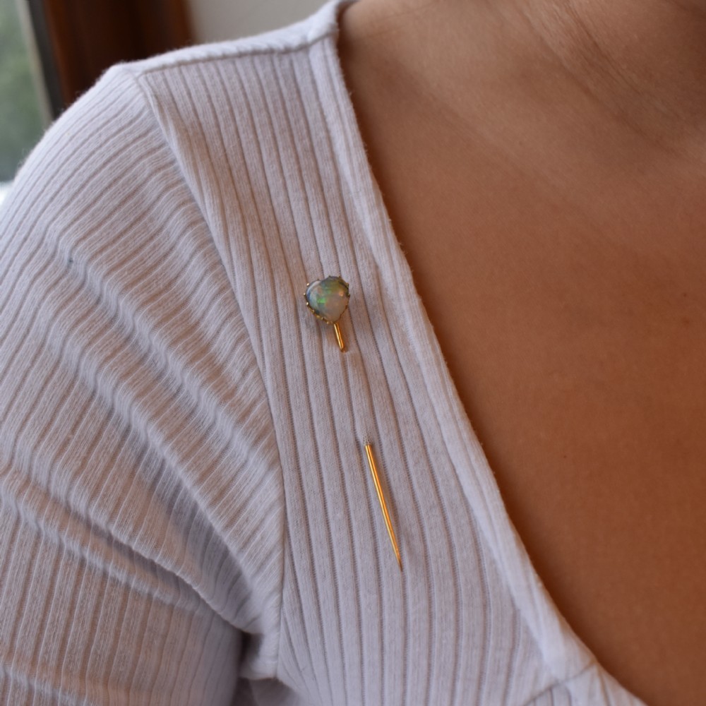 Boxed Antique Natural Opal Heart 15ct 15K Yellow Gold Stick Pin Brooch | Victorian Edwardian