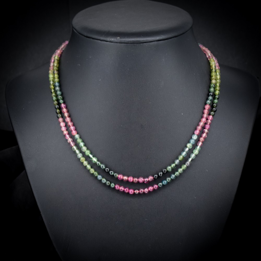 Vintage Tourmaline Gemstone Beaded Necklace with Silver Clasp | Art Deco