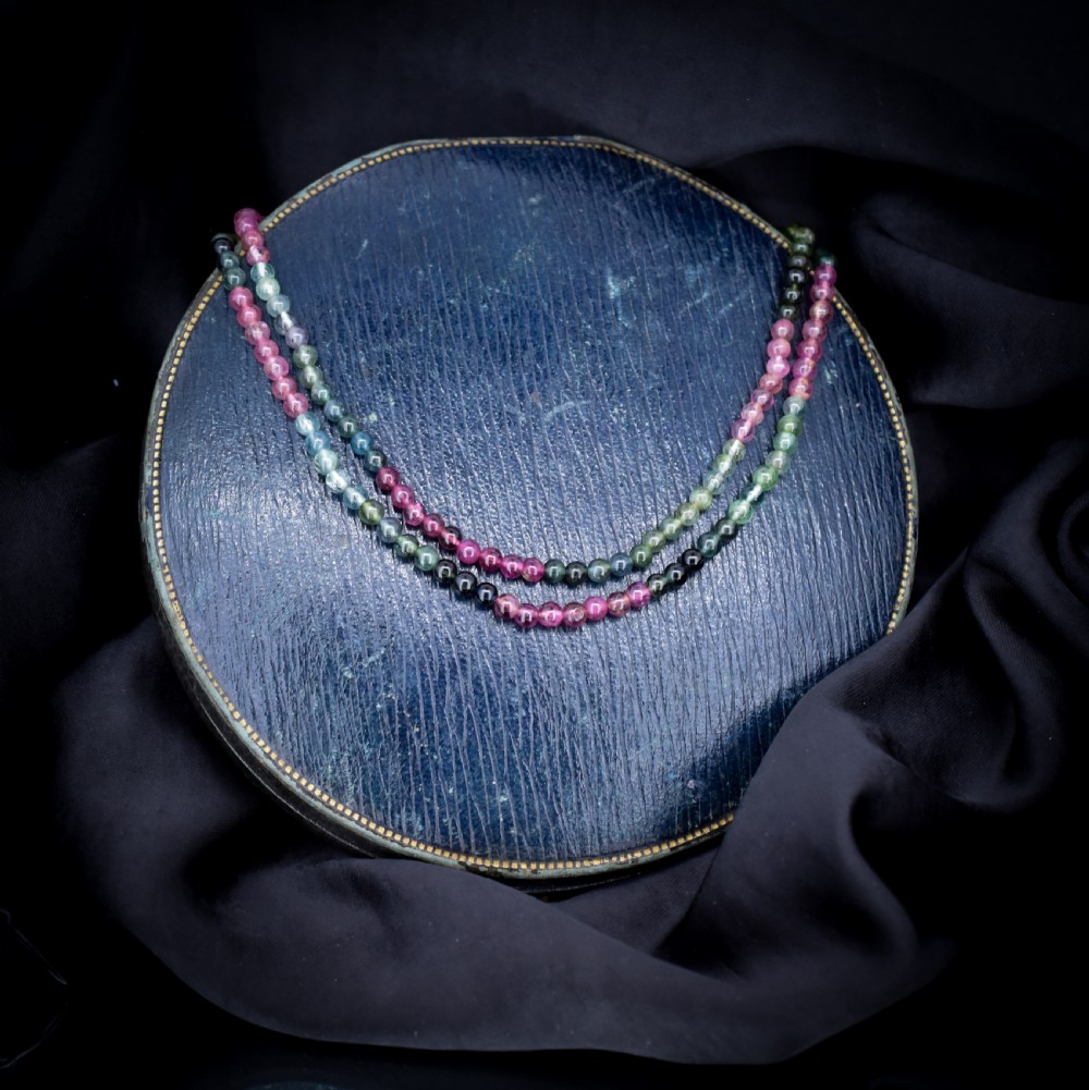Vintage Tourmaline Gemstone Beaded Necklace with Silver Clasp | Art Deco View II