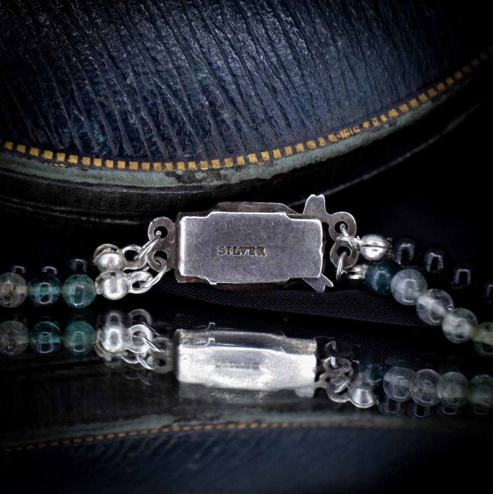Vintage Tourmaline Gemstone Beaded Necklace with Silver Clasp | Art Deco View X