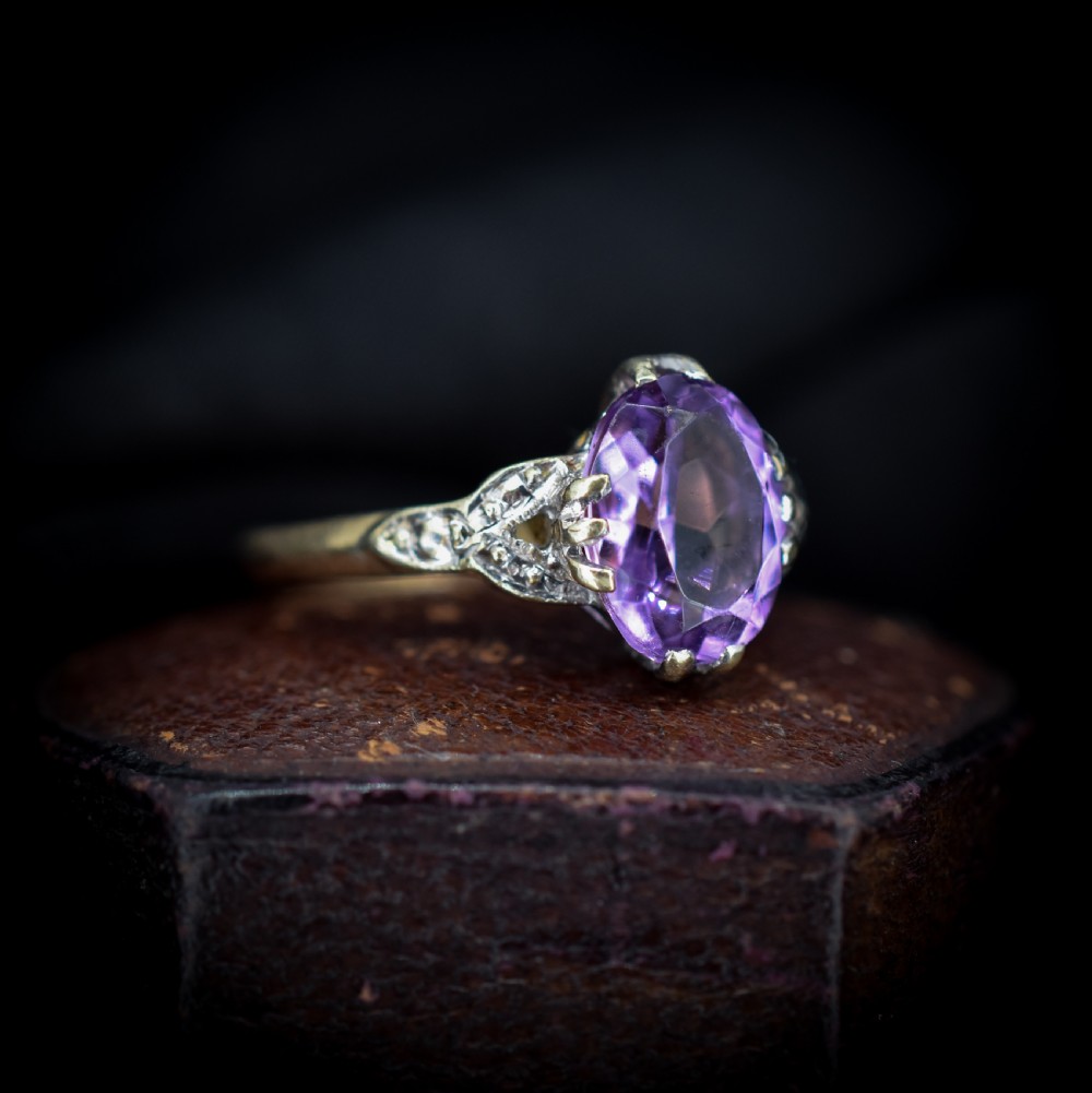 Art Deco Amethyst Oval Solitaire 9ct 9K Yellow Gold Ring View III