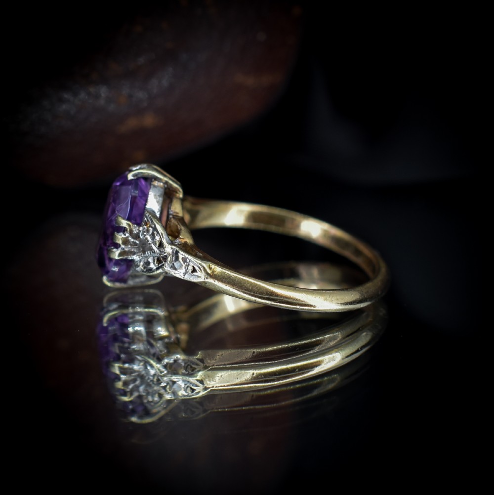 Art Deco Amethyst Oval Solitaire 9ct 9K Yellow Gold Ring View VIII