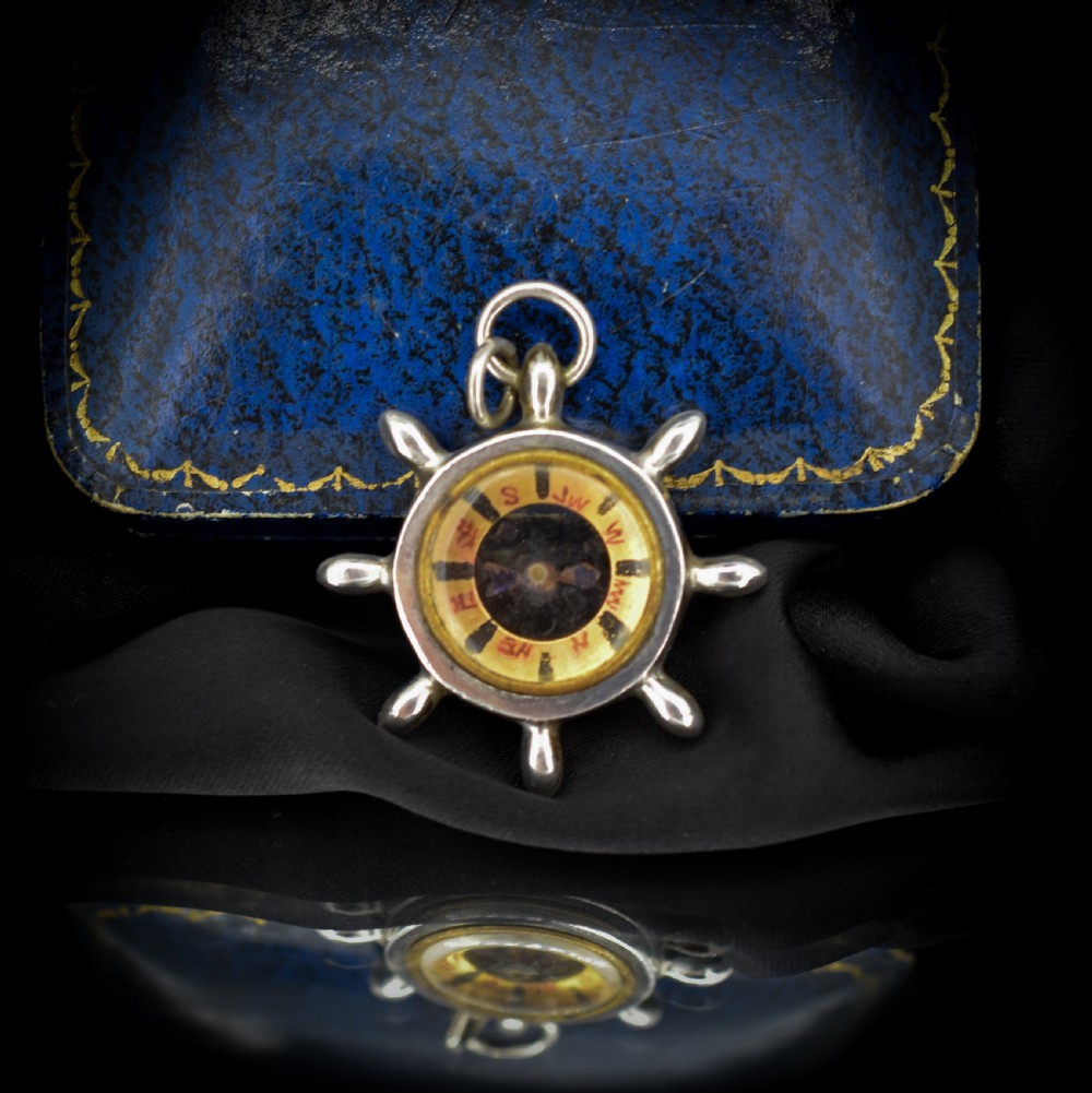 Antique Chester 1910 Sterling Silver Compass Pendant Charm