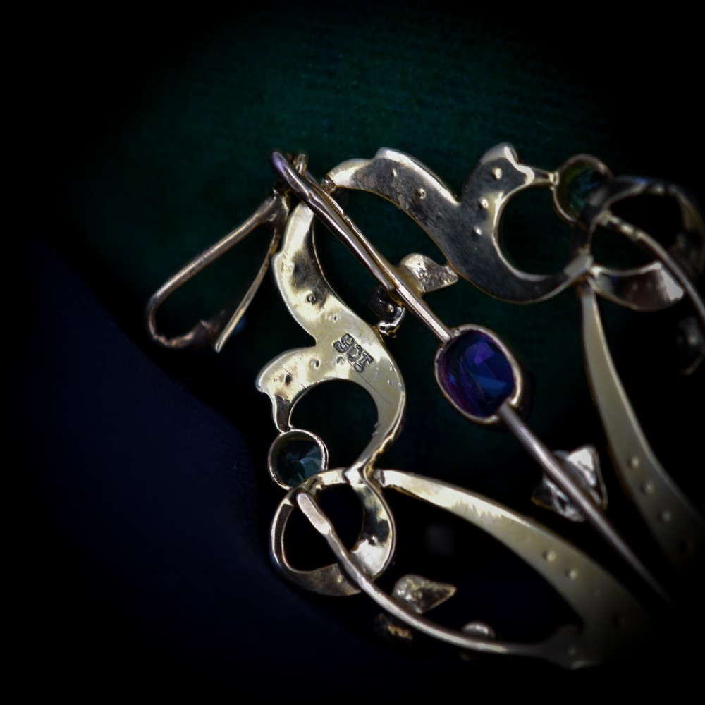 Antique Edwardian Amethyst Peridot and Pearl Lavalier 9ct 9K Yellow Gold Pendant | Suffragette View VIII