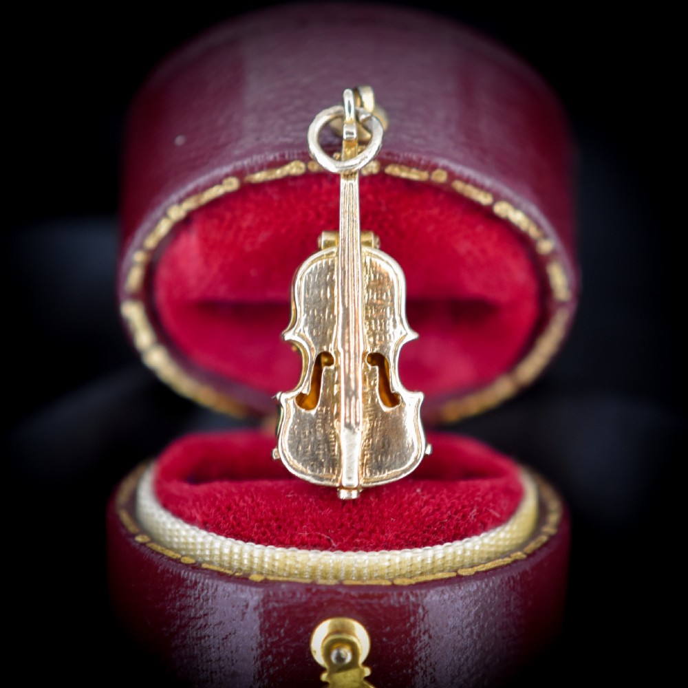 Vintage 9ct Gold Double Bass Violin Cello Instrument Opening Charm Pendant - Dated 1964