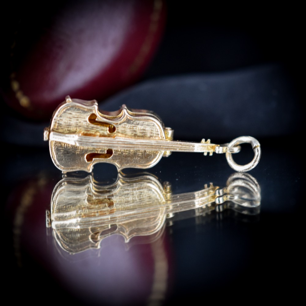 Vintage 9ct Gold Double Bass Violin Cello Instrument Opening Charm Pendant - Dated 1964 View VI