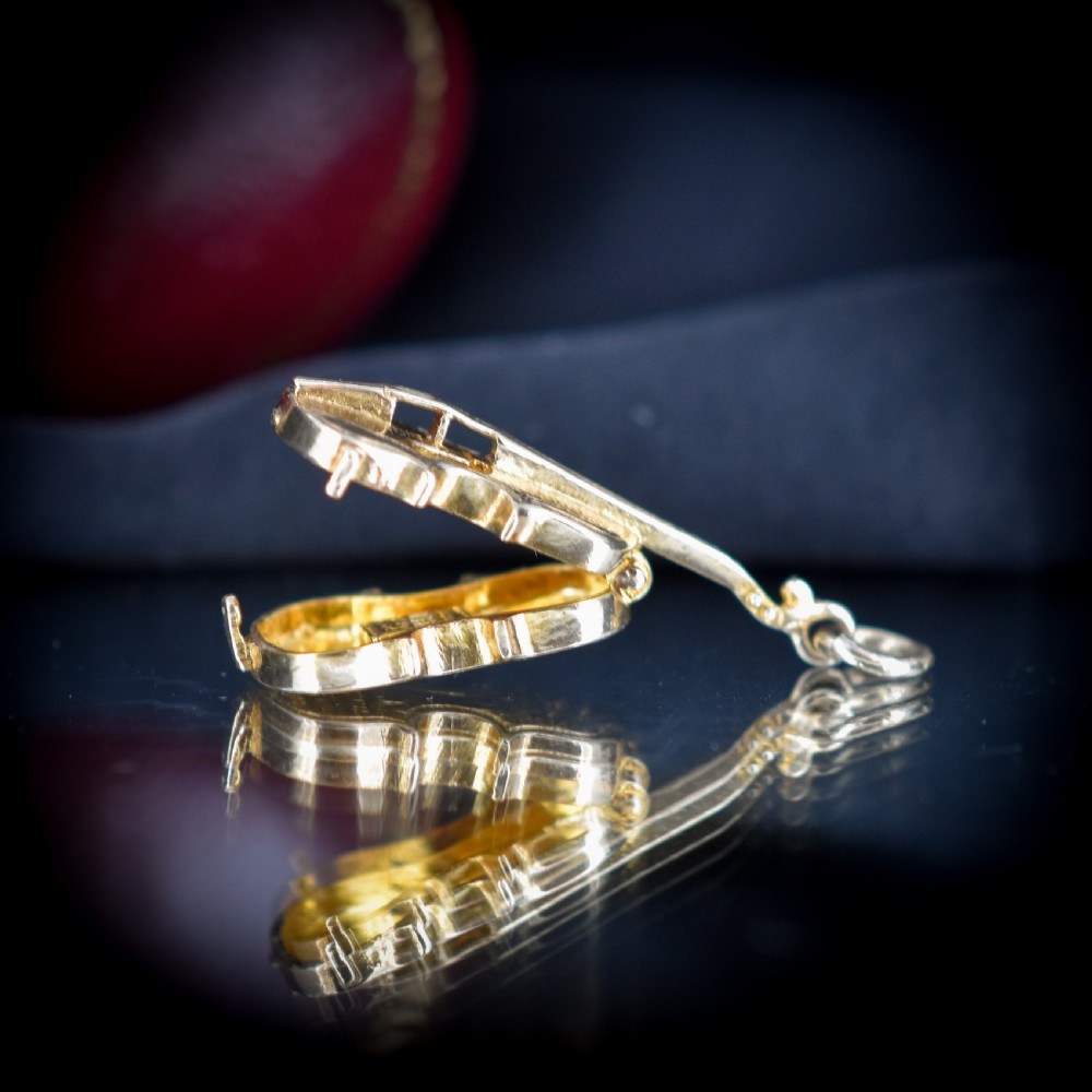 Vintage 9ct Gold Double Bass Violin Cello Instrument Opening Charm Pendant - Dated 1964 View IX