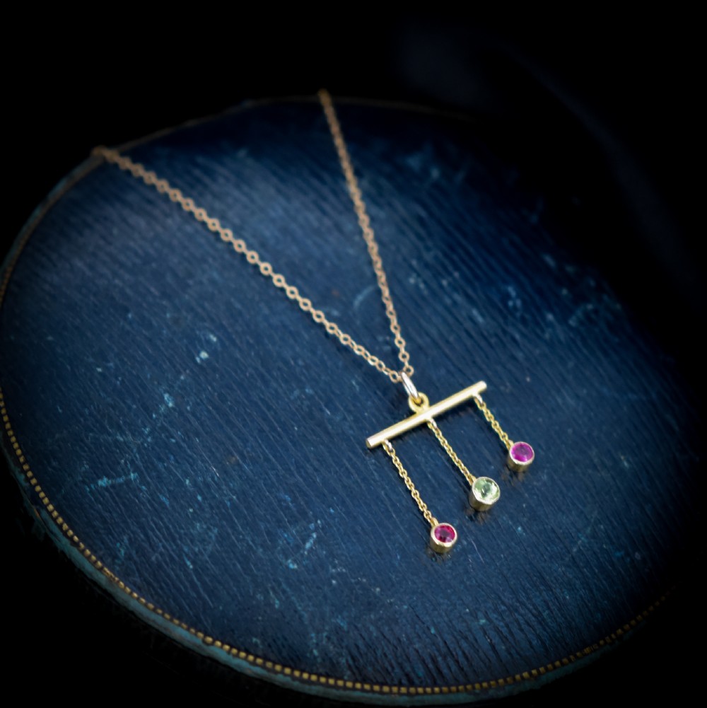 Antique Ruby and Peridot Bar Drop 9ct 9K Yellow Gold Negligee Chain Necklace View V