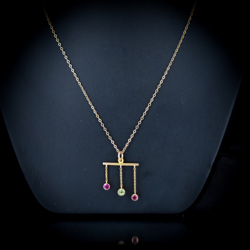 Antique Ruby and Peridot Bar Drop 9ct 9K Yellow Gold Negligee Chain Necklace View X