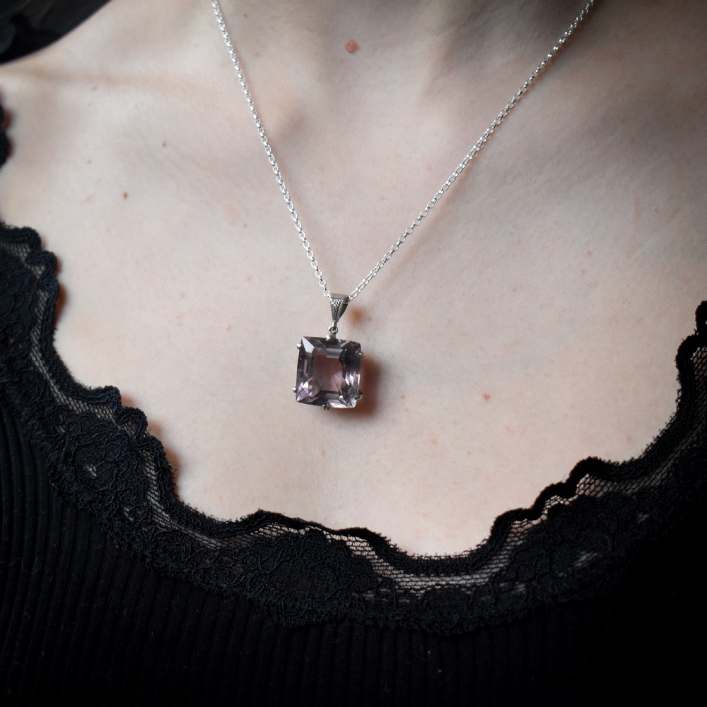 Art Deco Large Amethyst Sterling Silver Pendant | Antique