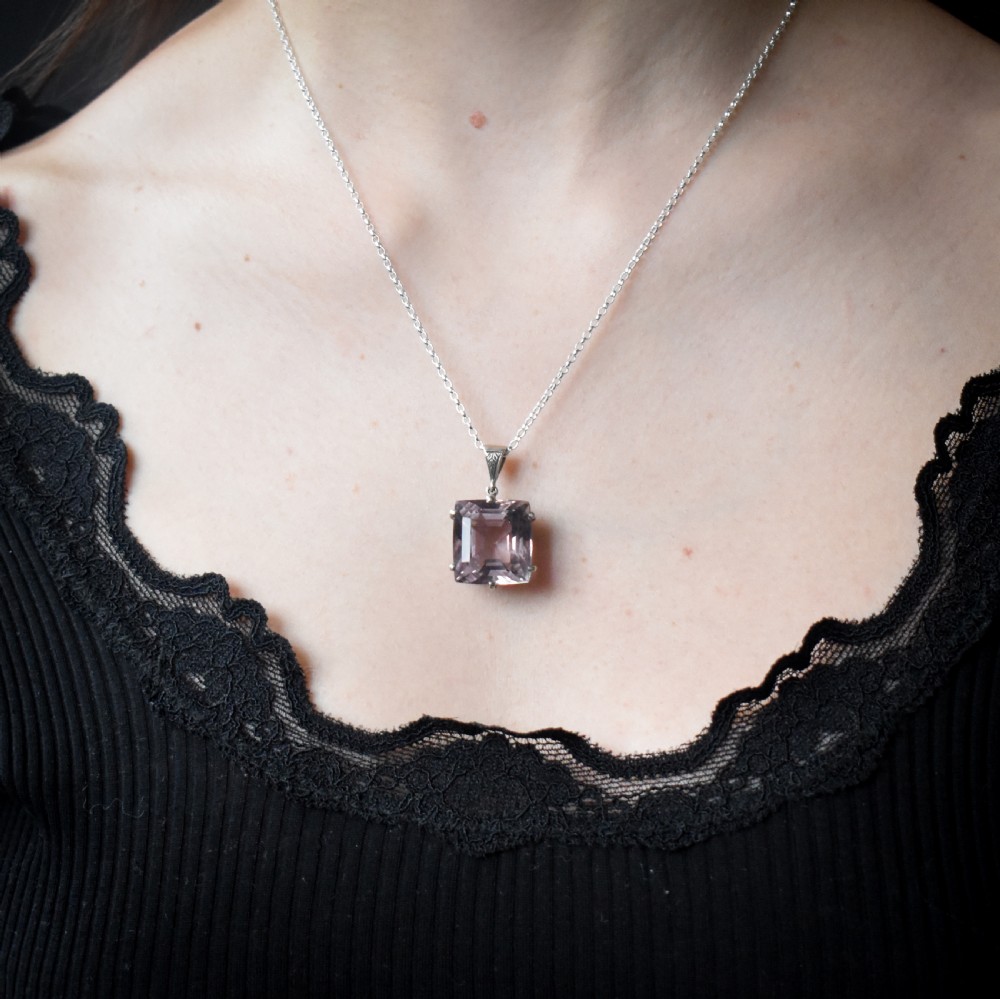 Art Deco Large Amethyst Sterling Silver Pendant | Antique View III