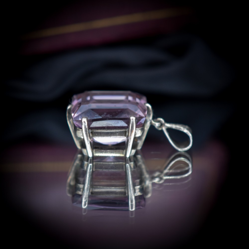 Art Deco Large Amethyst Sterling Silver Pendant | Antique View V