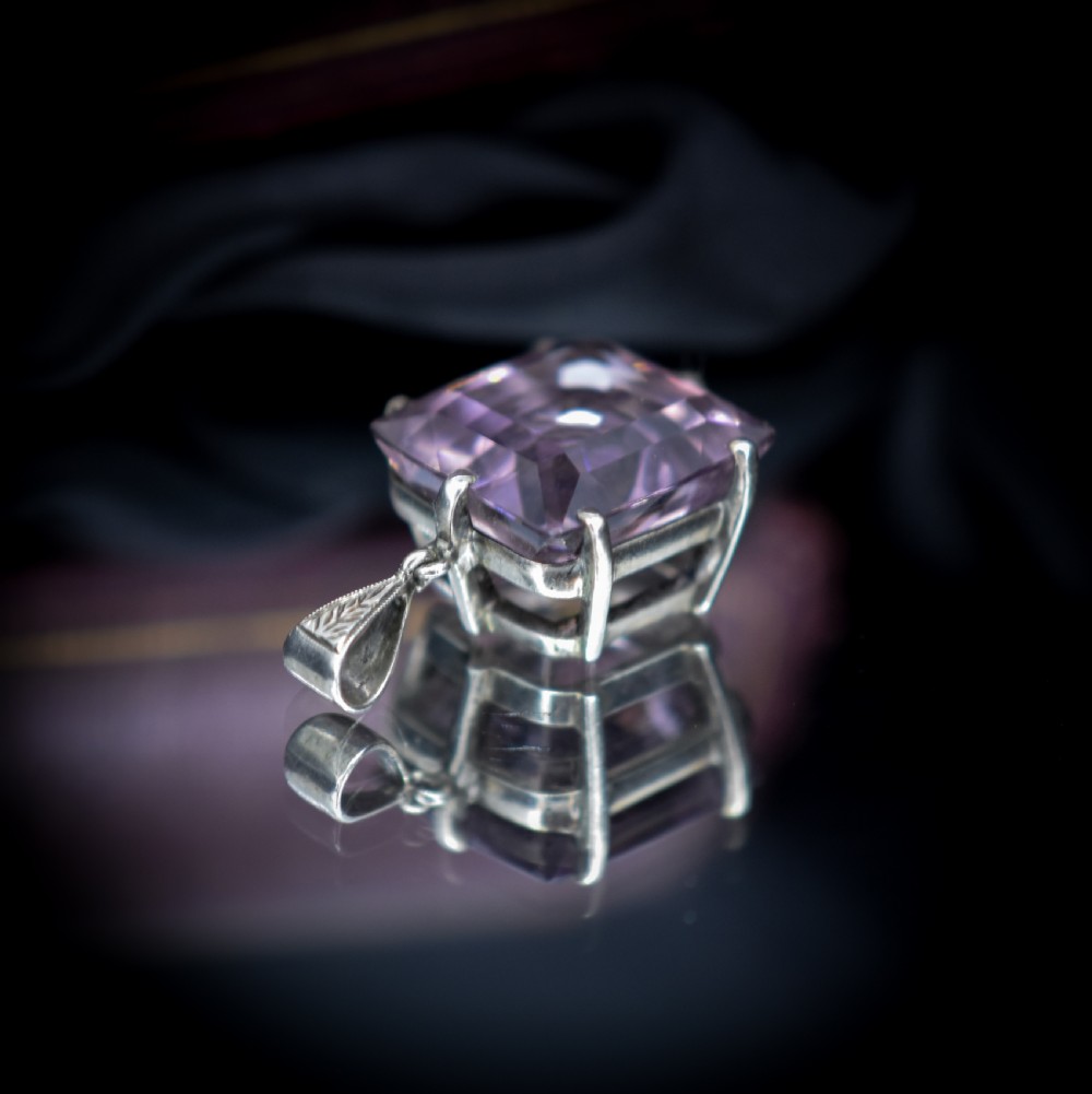 Art Deco Large Amethyst Sterling Silver Pendant | Antique View VI