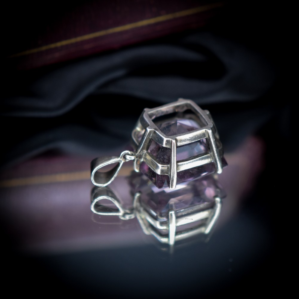 Art Deco Large Amethyst Sterling Silver Pendant | Antique View VIII