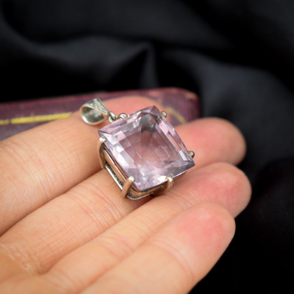 Art Deco Large Amethyst Sterling Silver Pendant | Antique View IX