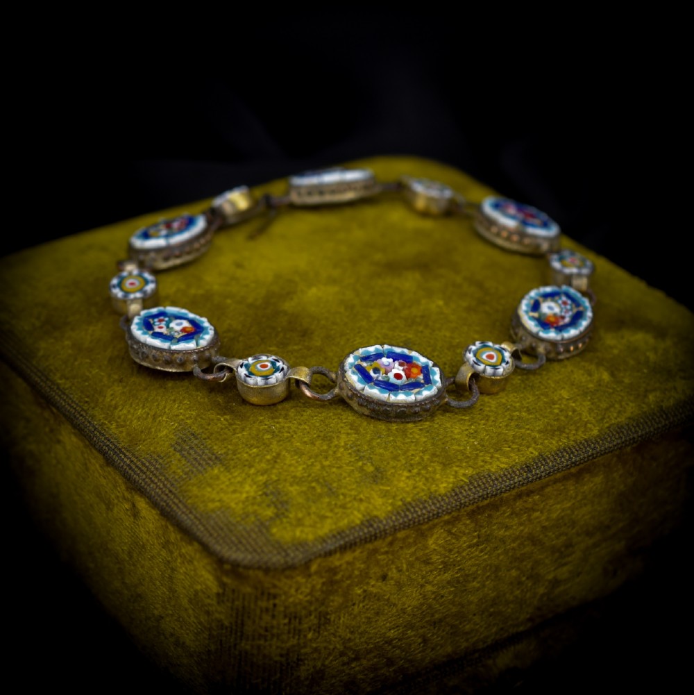 Antique Victorian Micro Mosaic Floral Bracelet View IV